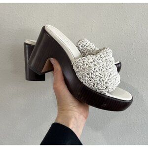 Vince Woven Braided Slides High Heel Sandals 6 36 Slip On Shoes Brown Open Toe